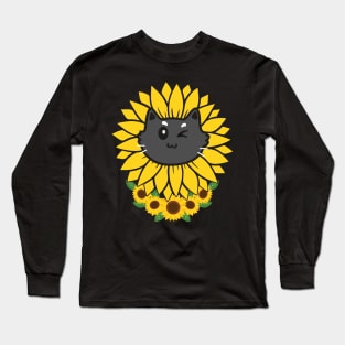 Black Cat In Sunflower Long Sleeve T-Shirt